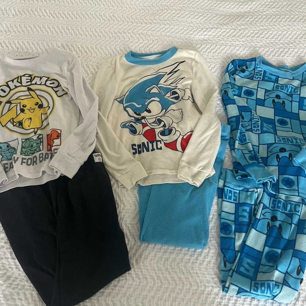 Boys three pack long sleeve super soft character pajama sets sonic and Pokémon